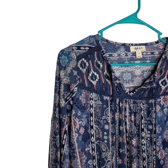 Style & CO WOMENS BLUE PATTERN TOP SIZE PS - Picture 7 of 7